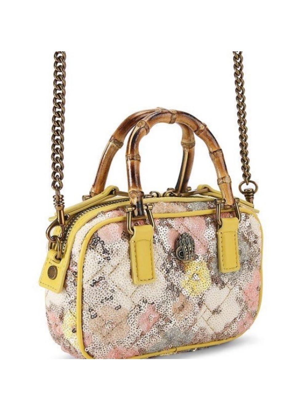 Kurt Geiger London NWT Kensington Duffle Sequin Satchel Bag w/Bamboo Handles - Picture 2 of 10